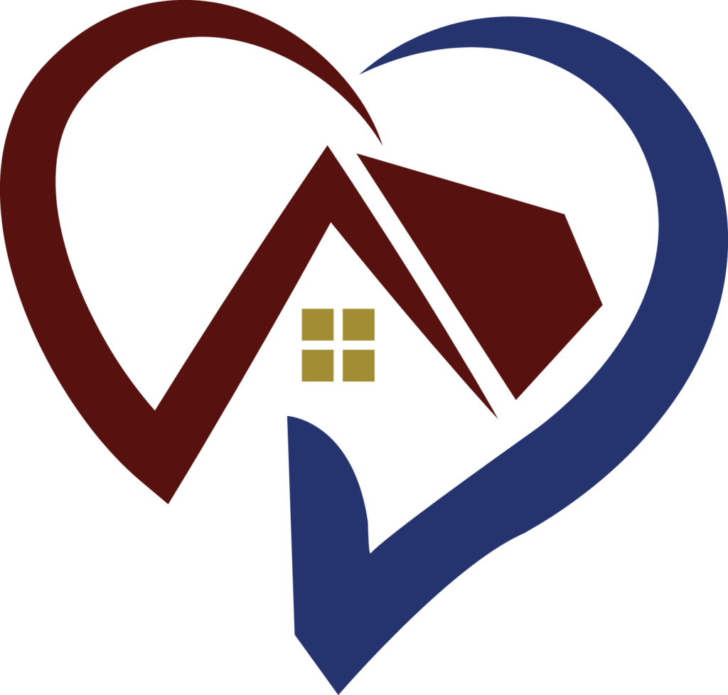 Heart-shaped logo with home roof and window