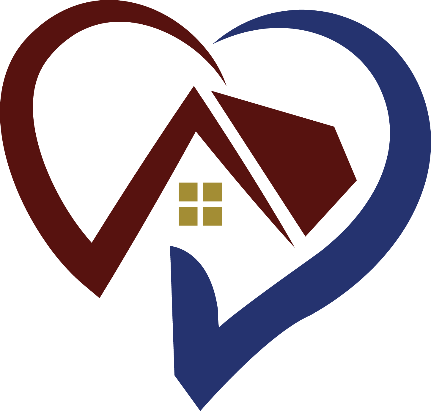 Heart-shaped logo with home roof and window