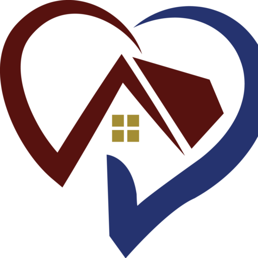 Red and blue heart logo with house